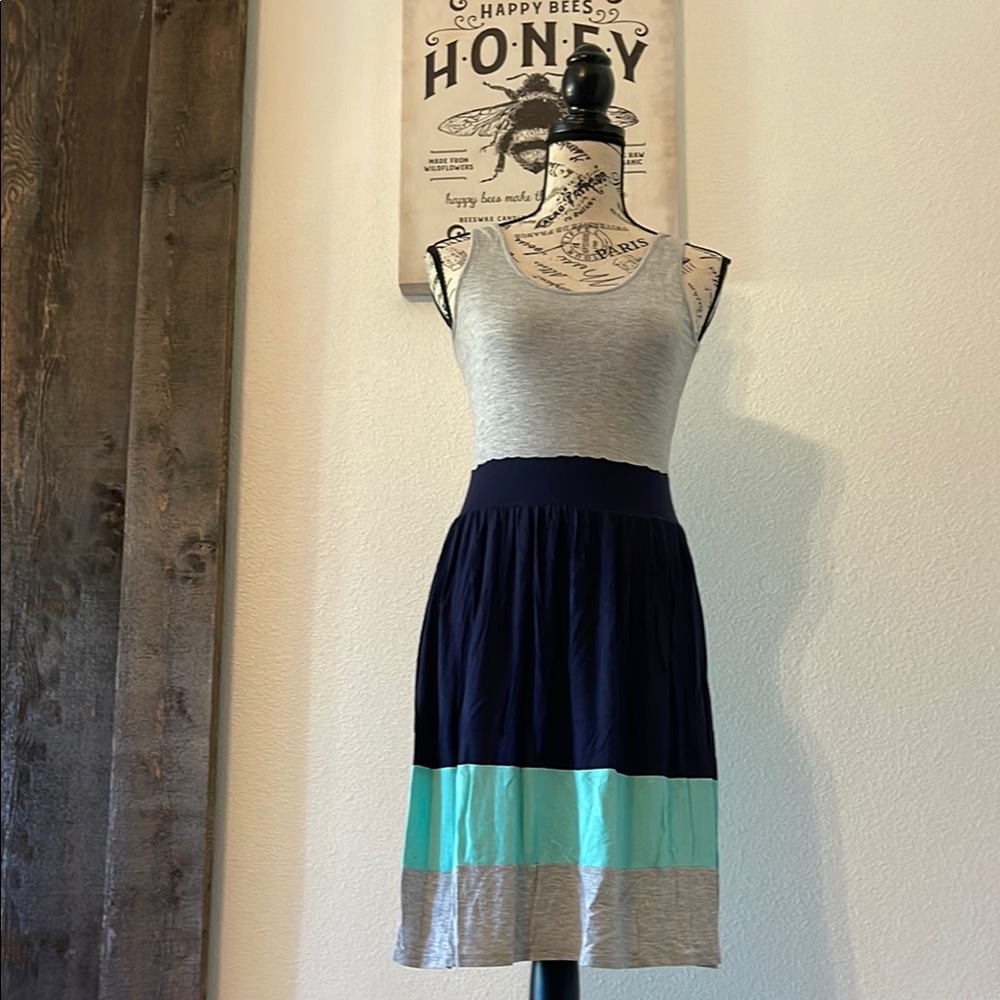 Colorblock Women's Dress - Navy, Teal, and Gray